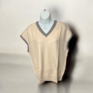 Dokotoo Women’s Cap Sleeve Sweater Top – V-Neck Knit Pullover with Striped Trim